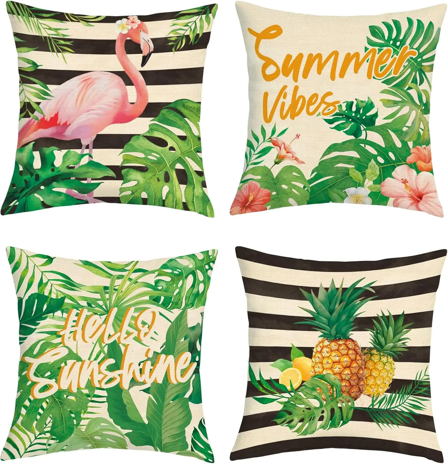 4pcs Flamingo Pineapple Summer Vibes Hello Sunshine Tropical Printed Pillow Cover Polyester Cushion Case 2D Flat Pool Decor Now
4pcs Flamingo Pineapple Summer Vibes Hello Sunshine Tropical Printed Pillow Cover Polyester Cushion Case 2D Flat Pool Decor Now