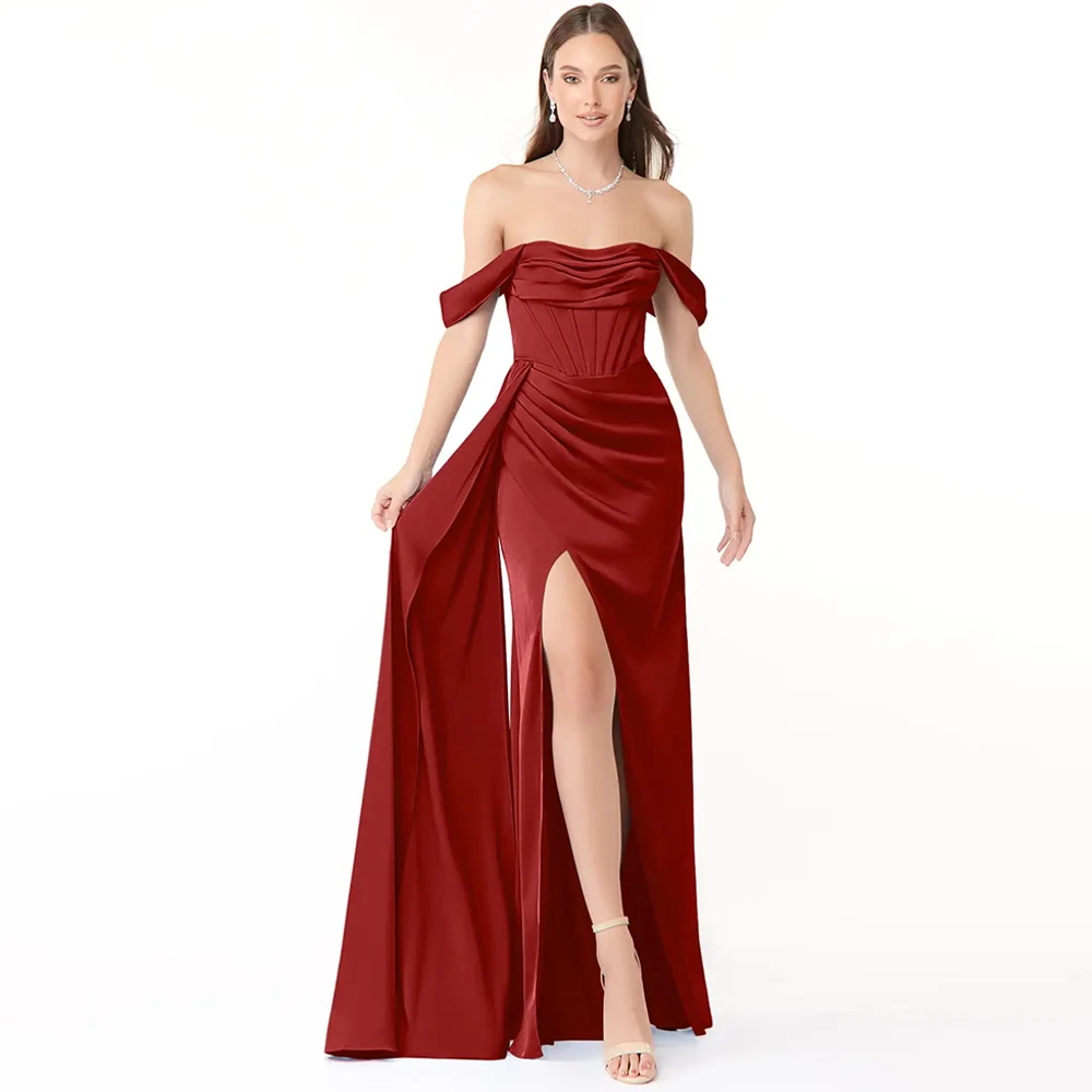 Mermaid Dresses 2025 Woman Customized Satin Evening Dress Simple Off the Shoulder Celebrity Gowns Zipper Back Prom Dresses
Mermaid Dresses 2025 Woman Customized Satin Evening Dress Simple Off the Shoulder Celebrity Gowns Zipper Back Prom Dresses