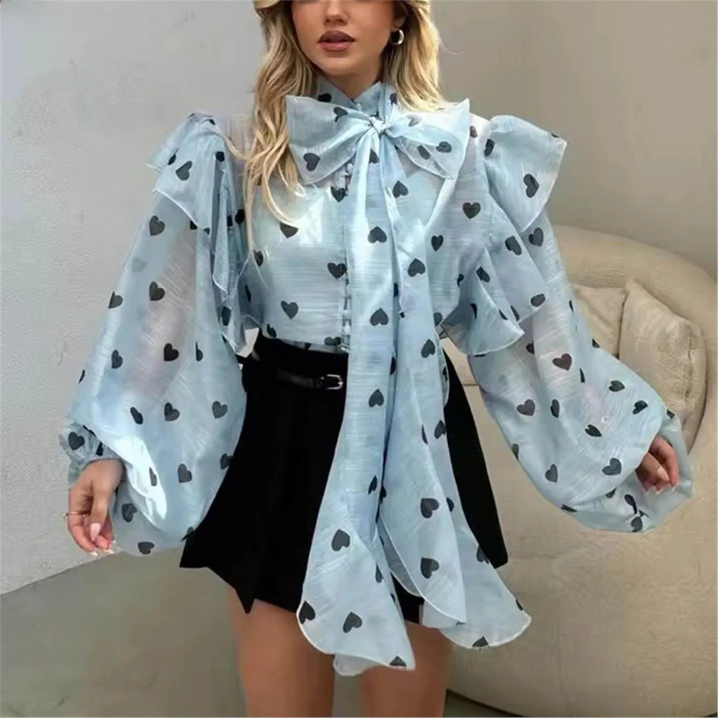 Casual Polka Dot Women's Shirt Spring Summer Loose Design Lantern Sleeve Belted New Style Printed Top European Style Long Sleeve
Casual Polka Dot Women's Shirt Spring Summer Loose Design Lantern Sleeve Belted New Style Printed Top European Style Long Sleeve