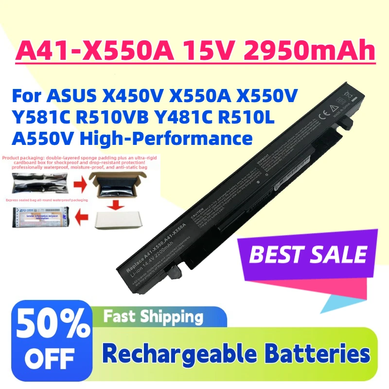 New A41-X550A 15V 2950mAh Replacement Laptop Battery for ASUS X450V X550A X550V Y581C R510VB Y481C R510L A550V High-Performance
New A41-X550A 15V 2950mAh Replacement Laptop Battery for ASUS X450V X550A X550V Y581C R510VB Y481C R510L A550V High-Performance