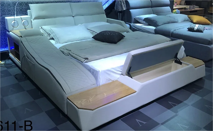 Современная спальня для хранения вещей из мягкой кожи, текстильная роскошная кровать размера «king-size»
Современная спальня для хранения вещей из мягкой кожи, текстильная роскошная кровать размера «king-size»