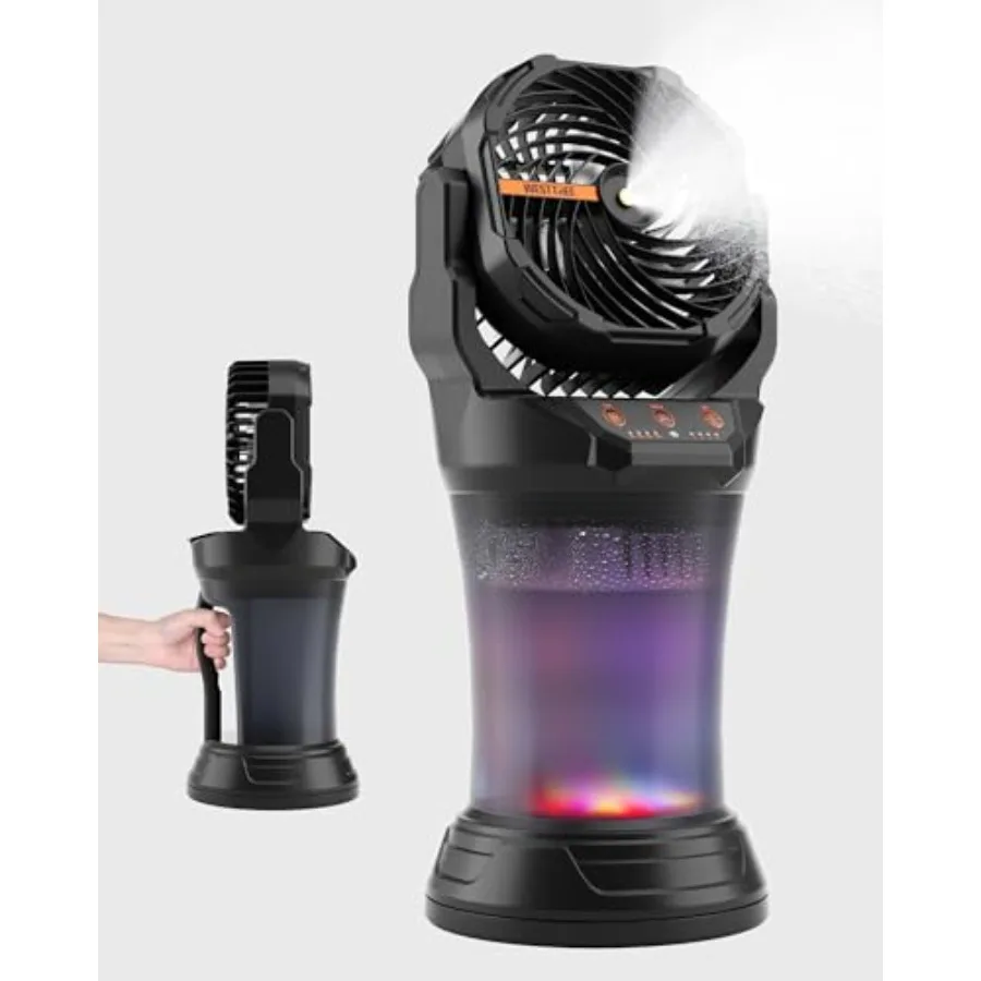Portable misting fan for outdoor use: ABS plastic, white, 2L water tank, 4-speed control, RGB lights, large battery life, ideal
Portable misting fan for outdoor use: ABS plastic, white, 2L water tank, 4-speed control, RGB lights, large battery life, ideal