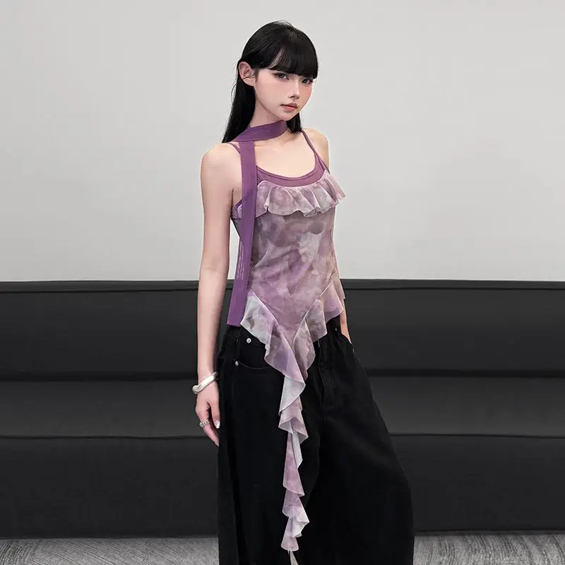 Sexy Ruffle Trim Camisole Women Summer Vintage Color Block Patchwork Slim Fit Tank Top Irregular Hem Baddie Crop Top
Sexy Ruffle Trim Camisole Women Summer Vintage Color Block Patchwork Slim Fit Tank Top Irregular Hem Baddie Crop Top