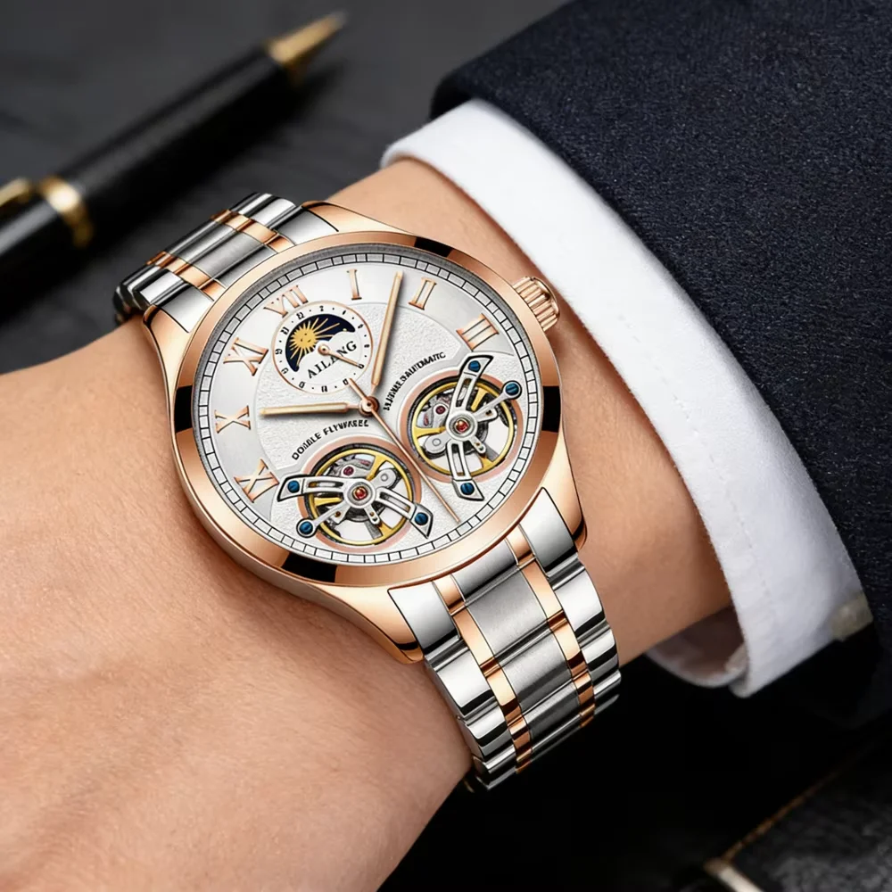 Ailang 8822 men's watch double flywheel 2026 new leather fashion stainless steel automatic Moon phase famous mechanical watch
Ailang 8822 men's watch double flywheel 2026 new leather fashion stainless steel automatic Moon phase famous mechanical watch
