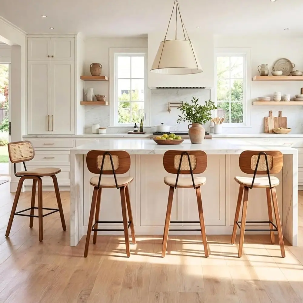 Set of 4, 26 Inch PU Leather Barstools with Rattan Backrest and Wooden Legs, Ideal for Bar or Kitchen Island, Beige
Set of 4, 26 Inch PU Leather Barstools with Rattan Backrest and Wooden Legs, Ideal for Bar or Kitchen Island, Beige