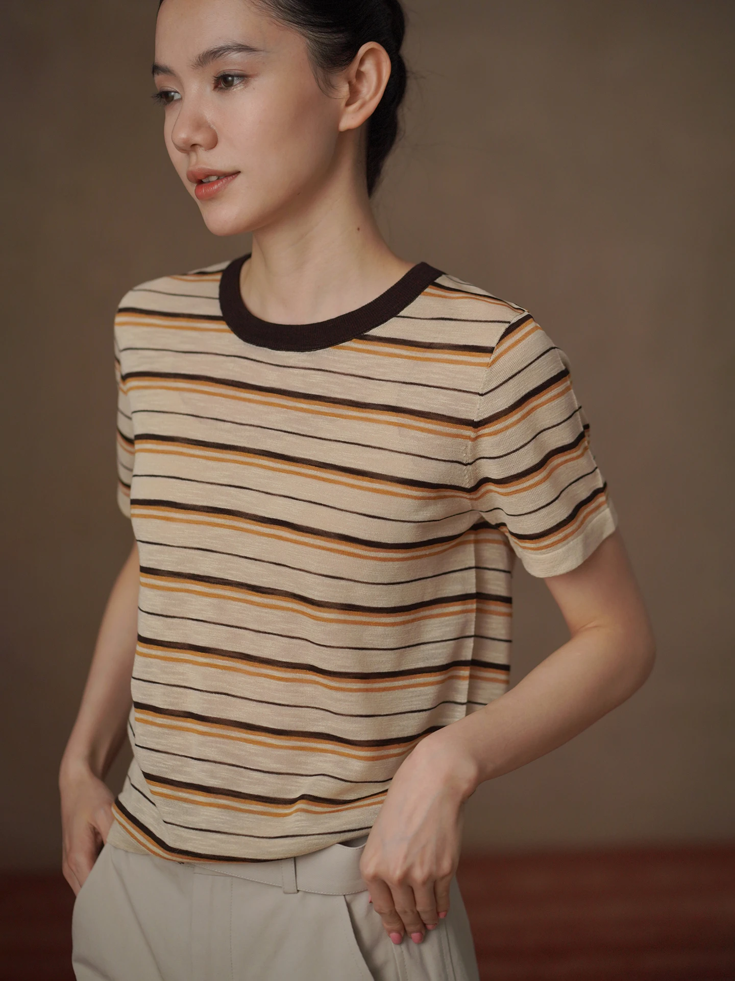 Hacikis Miss Beach Stripe Ultra Cool Bamboo Rayon Knitwear Loose Short Sleeve round Neck Slimming Top Women's Casual Summer
Hacikis Miss Beach Stripe Ultra Cool Bamboo Rayon Knitwear Loose Short Sleeve round Neck Slimming Top Women's Casual Summer