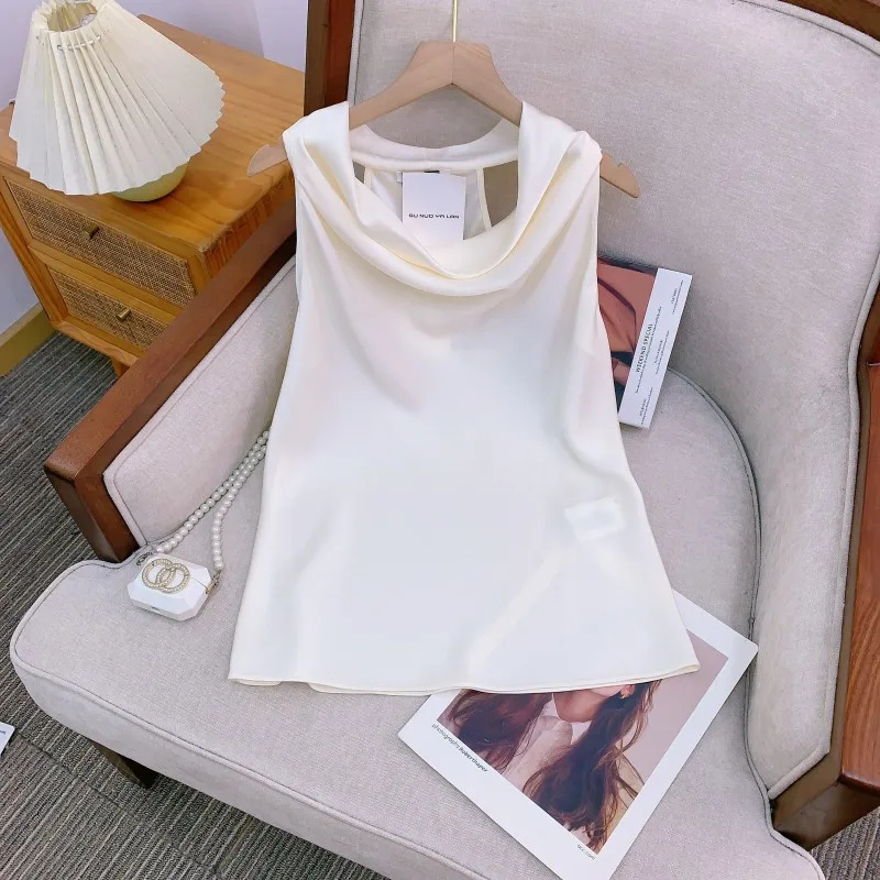 Ele Double-Sided Satin Acetate Top Faionable Lazy Ne Hanging Design Slimming Glowing Commute Sle Women's Vest Blouse
Ele Double-Sided Satin Acetate Top Faionable Lazy Ne Hanging Design Slimming Glowing Commute Sle Women's Vest Blouse