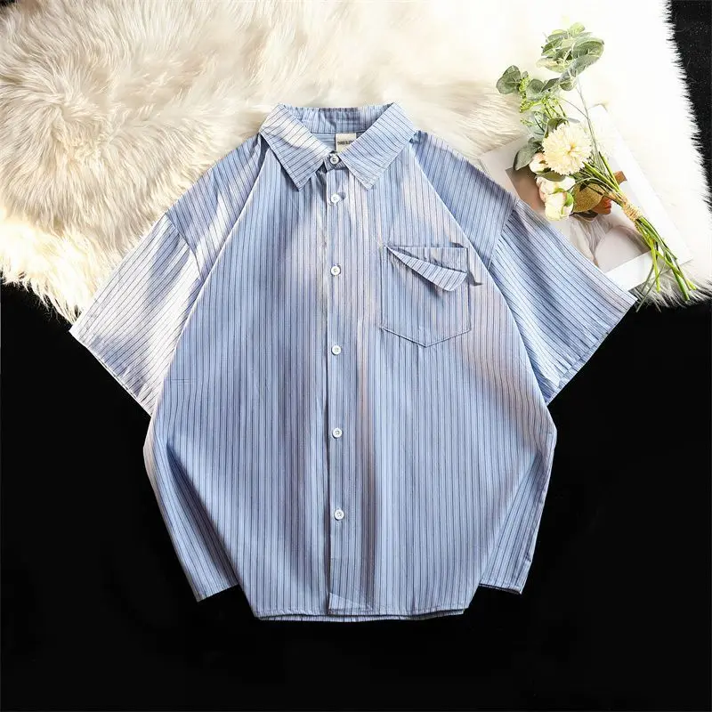 Japanese Style Striped Short Sleeve Shirt Jacket Women's Loose Casual Top Thin Collar Fashionable Summer Outerwear
Japanese Style Striped Short Sleeve Shirt Jacket Women's Loose Casual Top Thin Collar Fashionable Summer Outerwear