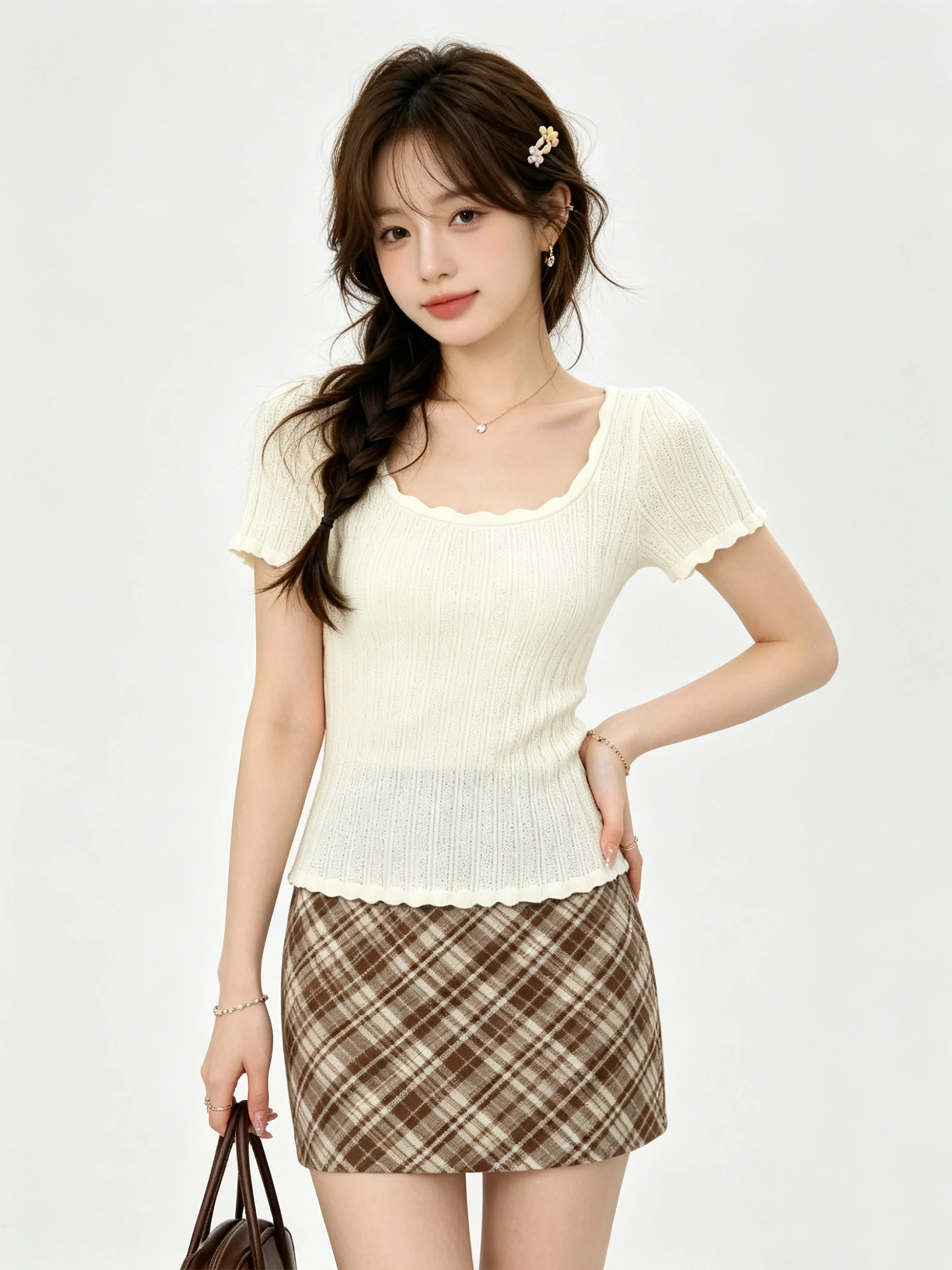 Sweet Style Short Sleeve U-Neck Knitted Top Women's Fashion Spring New Arrival Light Weight Embellished Slim Fit Top
Sweet Style Short Sleeve U-Neck Knitted Top Women's Fashion Spring New Arrival Light Weight Embellished Slim Fit Top