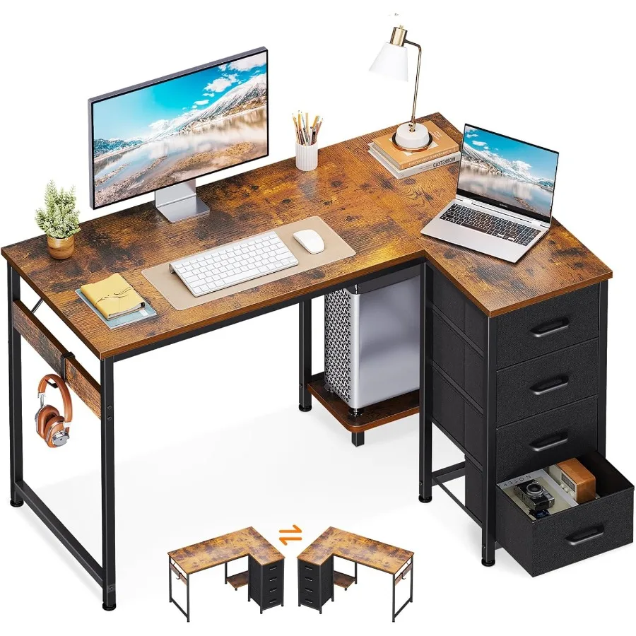 L Shaped Desk with 4 Drawers 40 Small Corner Computer Desk with Storage Reversible Study Table with CPU Stand Hook Work Table f
L Shaped Desk with 4 Drawers 40 Small Corner Computer Desk with Storage Reversible Study Table with CPU Stand Hook Work Table f
