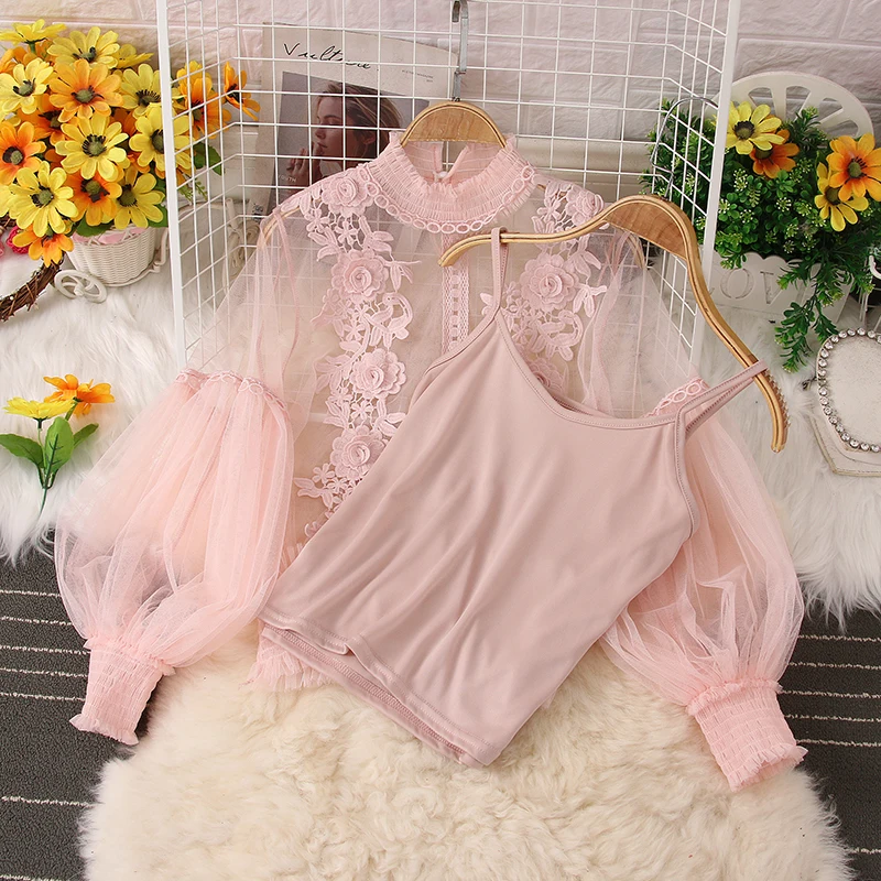 Комплект из двух предметов: рубашка + майка, весенняя милая кружевная блузка с цветочным принтом, женская сетчатая рубашка с вырезом, женские блузки с рукавами-фонариками, короткие топы
Комплект из двух предметов: рубашка + майка, весенняя милая кружевная блузка с цветочным принтом, женская сетчатая рубашка с вырезом, женские блузки с рукавами-фонариками, короткие топы