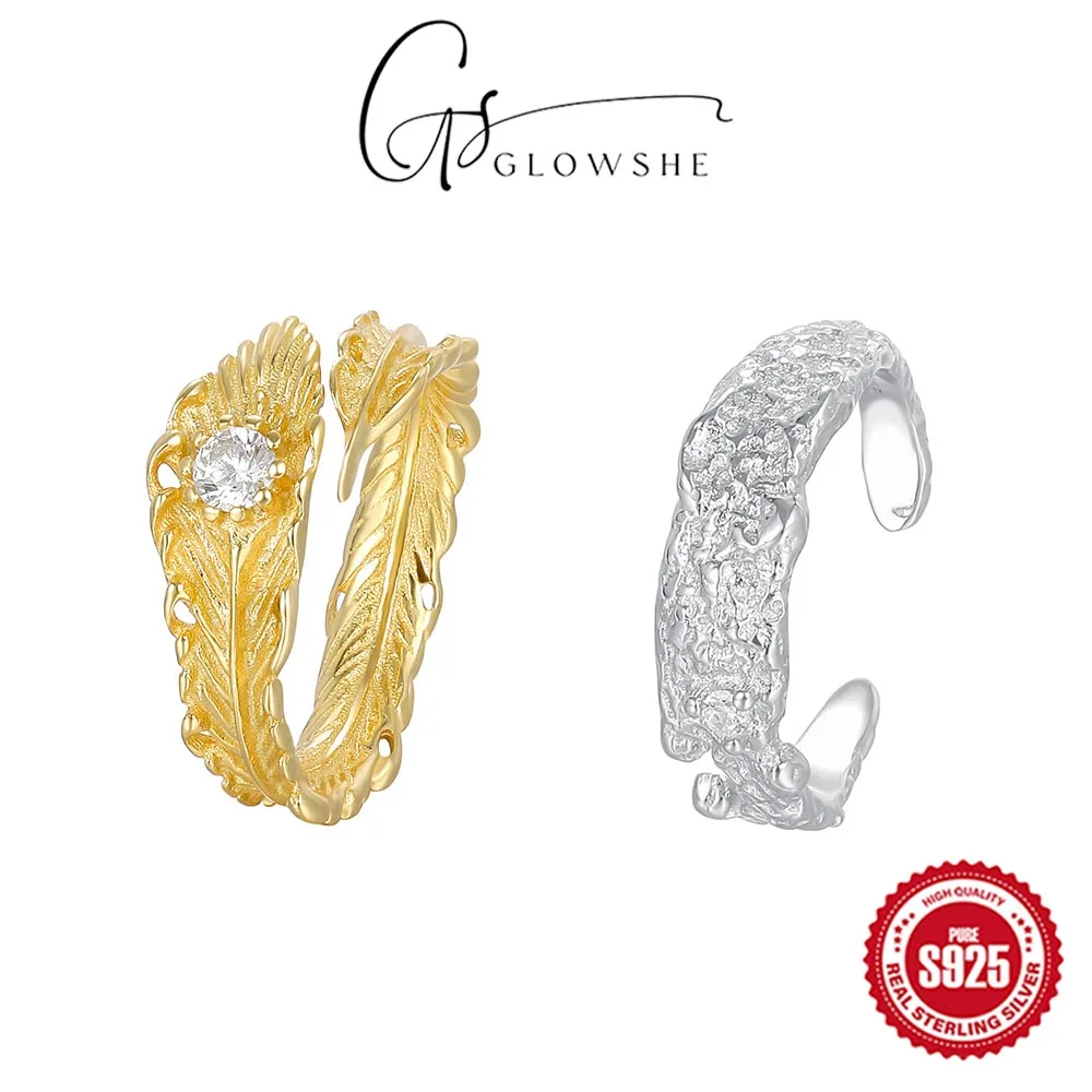 Glowshe 925 Sterling Silver Zircon Feather Shaped Geometric Resizable Ring Party Designer Fine Jewelry Women's Charm Open Ring
Glowshe 925 Sterling Silver Zircon Feather Shaped Geometric Resizable Ring Party Designer Fine Jewelry Women's Charm Open Ring