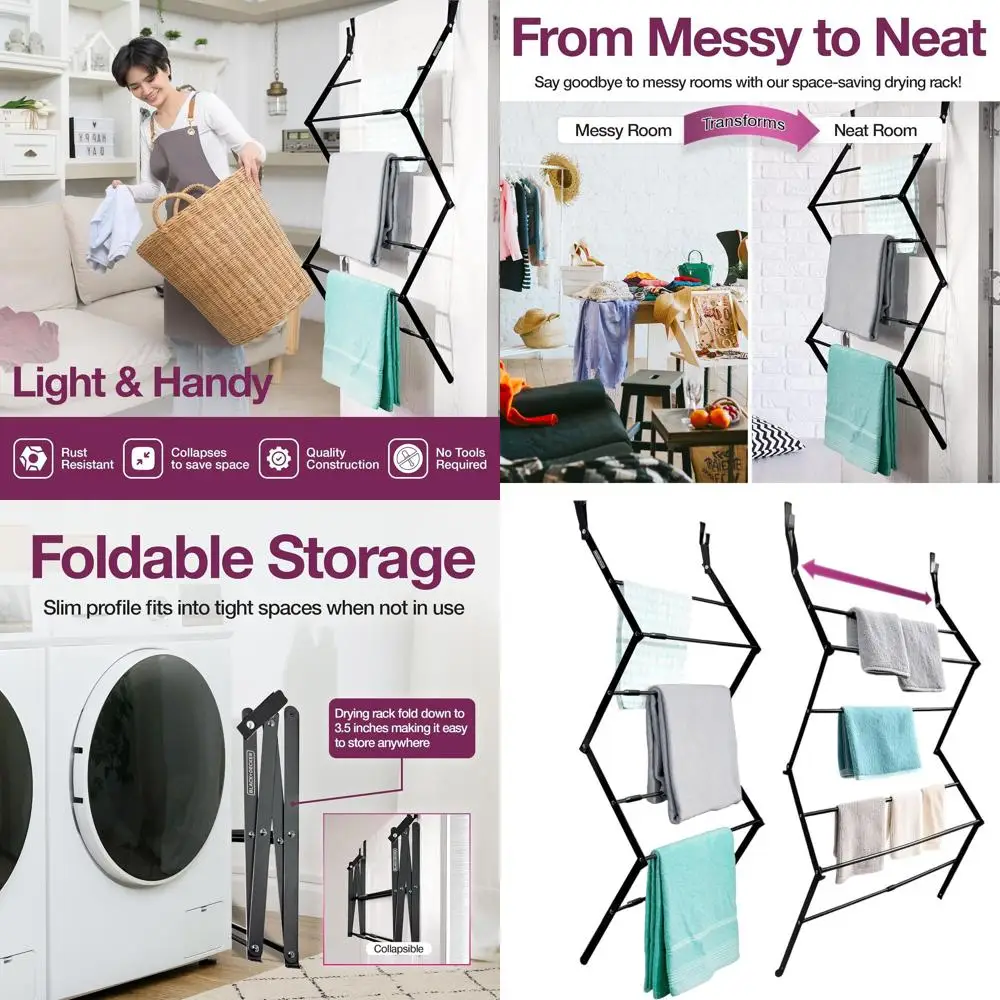 Телескопическая сушилка для дверного крепления от BLACK+DECKER, складной органайзер для одежды, вешалка для полотенец, помощник для стирки, черный
Телескопическая сушилка для дверного крепления от BLACK+DECKER, складной органайзер для одежды, вешалка для полотенец, помощник для стирки, черный