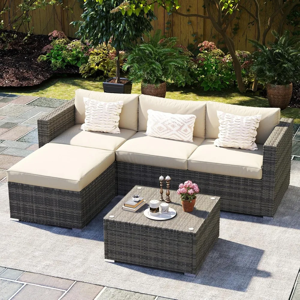 5 Piece Outdoor Patio Furniture Set, All Weather Wicker Rattan Sectional Sofa Conversation Set with Cushions & Glass Coffee
5 Piece Outdoor Patio Furniture Set, All Weather Wicker Rattan Sectional Sofa Conversation Set with Cushions & Glass Coffee