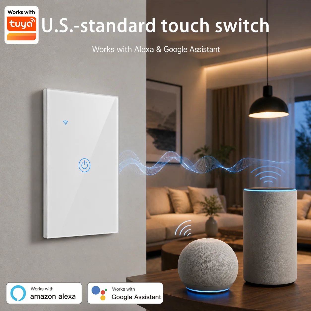 Tuya US Standard Touch Light Switch Wi Fi Bluetooth Wireless Touch Voice Control Wall Switch For Smart Home Automation Alexa
Tuya US Standard Touch Light Switch Wi Fi Bluetooth Wireless Touch Voice Control Wall Switch For Smart Home Automation Alexa