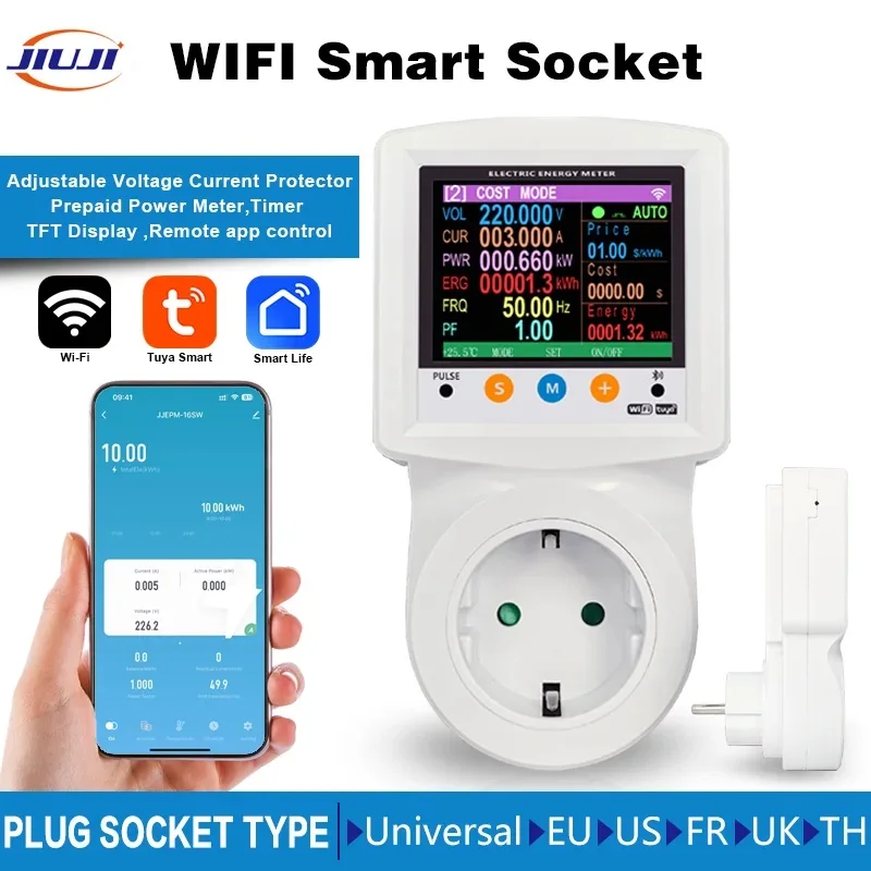 AC220V Smart Life Wi-Fi розетка с дистанционным управлением, защита от перенапряжения и перегрузки по току, измеритель мощности напряжения и тока
AC220V Smart Life Wi-Fi розетка с дистанционным управлением, защита от перенапряжения и перегрузки по току, измеритель мощности напряжения и тока