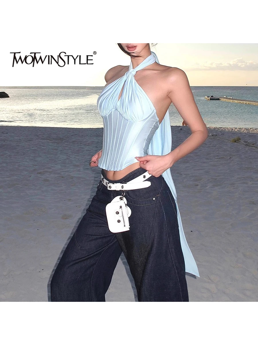 TWOTWINSTYLE однотонные утягивающие жилеты для женщин, туника без рукавов с лямкой на шее, темпераментные ажурные жилеты, женская модная стильная одежда
TWOTWINSTYLE однотонные утягивающие жилеты для женщин, туника без рукавов с лямкой на шее, темпераментные ажурные жилеты, женская модная стильная одежда