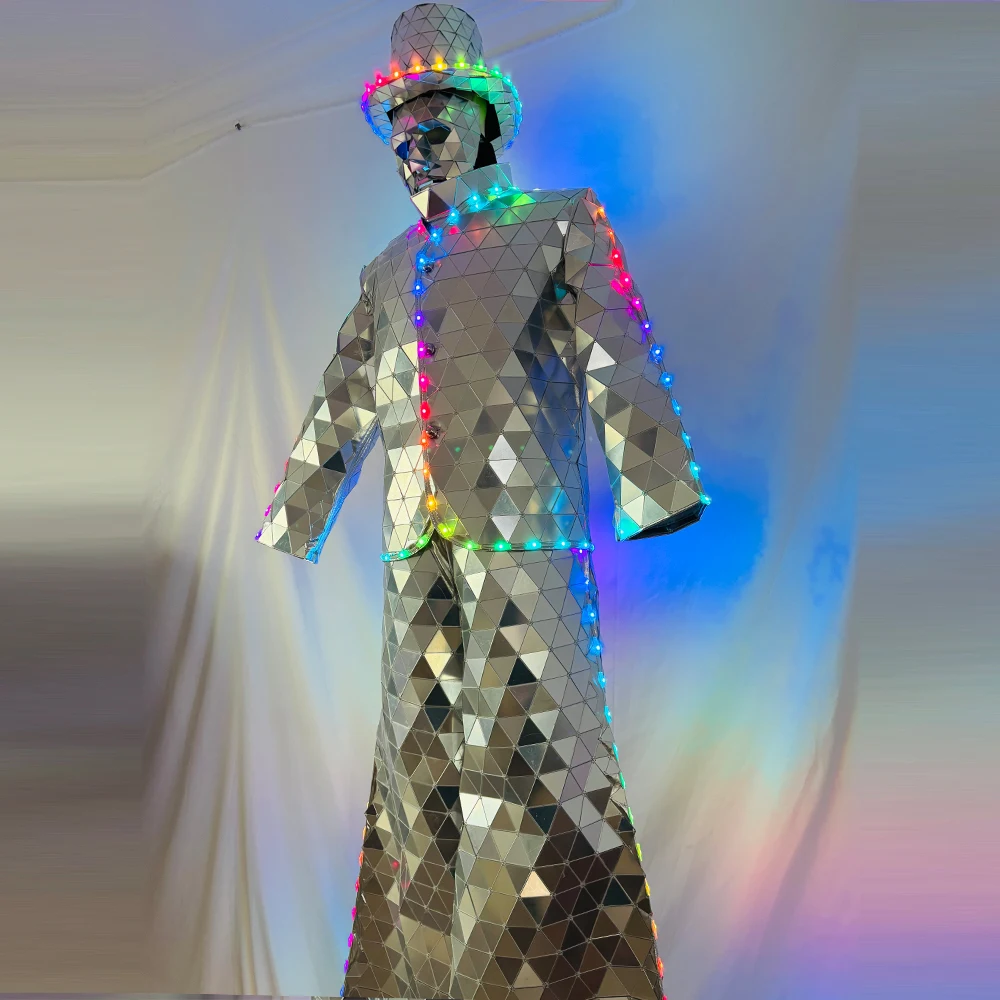 LED Lighted Strip Silver Mirror Set Stilts Style Mask Men's Set Lights Remote Controlled Stage Performance Costume
LED Lighted Strip Silver Mirror Set Stilts Style Mask Men's Set Lights Remote Controlled Stage Performance Costume