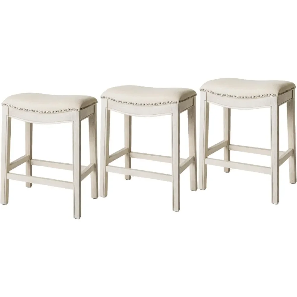 Counter Height Upholstered Backless Saddle Barstool in White Oak Finish with Natural Color Fabric Cushion Seat
Counter Height Upholstered Backless Saddle Barstool in White Oak Finish with Natural Color Fabric Cushion Seat
