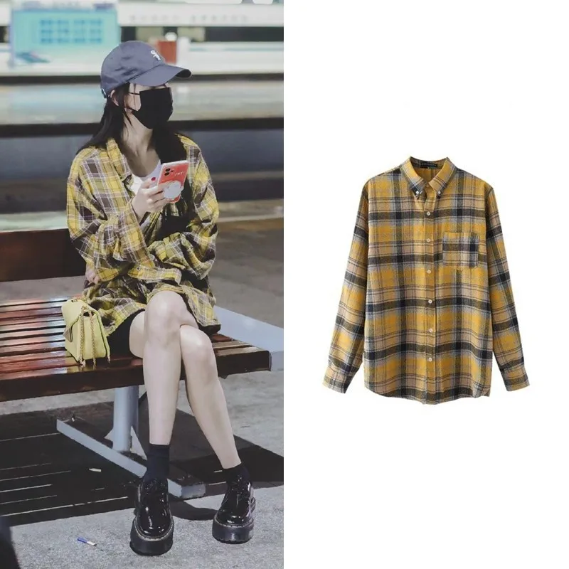 Yellow Plaid Loose Fit Women's Shirt Thin Sun Protection Outerwear Anti-Aging Fashionable Cotton Long Sleeve Button up Shirt
Yellow Plaid Loose Fit Women's Shirt Thin Sun Protection Outerwear Anti-Aging Fashionable Cotton Long Sleeve Button up Shirt