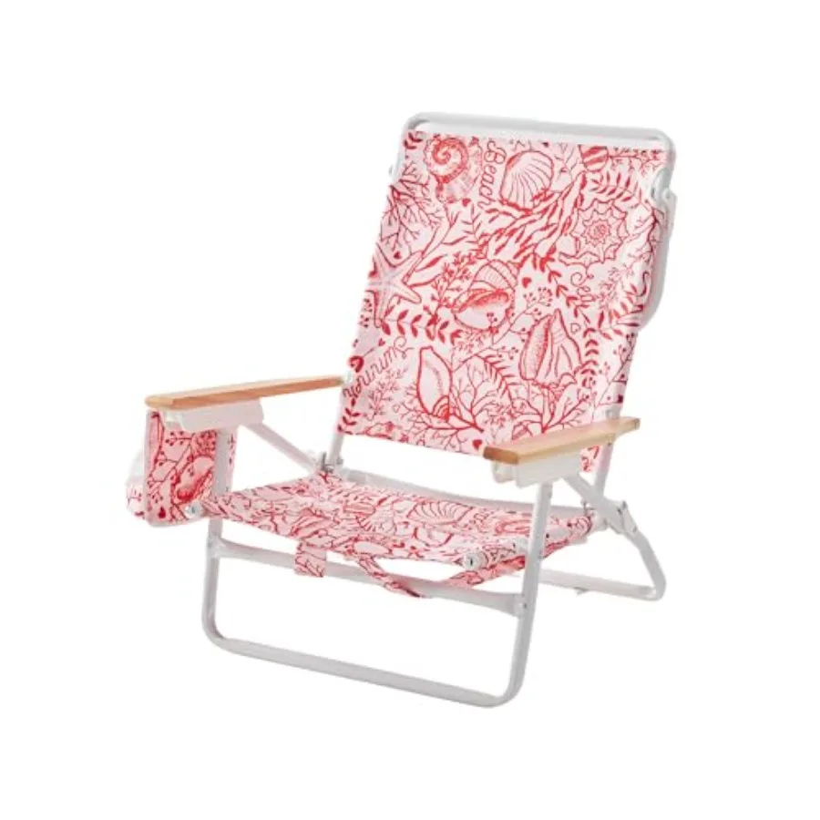 Beach chair for outdoor use, wood-armrested lightweight folding design in reef crimson, 5-position recline and portable with st
Beach chair for outdoor use, wood-armrested lightweight folding design in reef crimson, 5-position recline and portable with st