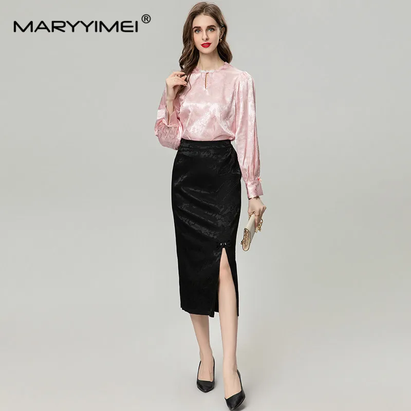MARYYIMEI Fashion Women's New Vintage Printed Long-Sleeved Jacquard Loose Chinese Style Top+Black Hip Wrap Split Skirt Two-Piece
MARYYIMEI Fashion Women's New Vintage Printed Long-Sleeved Jacquard Loose Chinese Style Top+Black Hip Wrap Split Skirt Two-Piece