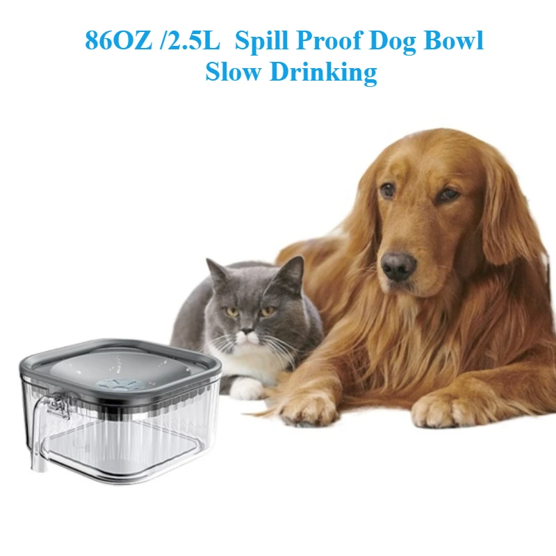 2.5L Dog Water Bowl No Spill, 86oz Spill Proof Dog Bowl for Slow Drinking, Anti Splash No Mess Transparent Pet Water Feeder
2.5L Dog Water Bowl No Spill, 86oz Spill Proof Dog Bowl for Slow Drinking, Anti Splash No Mess Transparent Pet Water Feeder