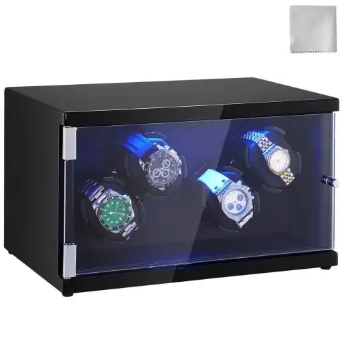 Watch Winder, Watch Winder for 4 Men's and Women's Automatic Watches, with 2 Super Quiet Japanese Mabuchi Motors,Blue LED Light
Watch Winder, Watch Winder for 4 Men's and Women's Automatic Watches, with 2 Super Quiet Japanese Mabuchi Motors,Blue LED Light