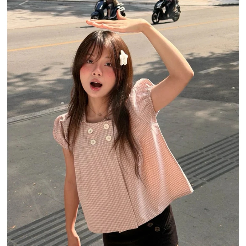 MEXZT Vintage Plaid Shirts Women Japanese Harajuku Puff Short Sleeve Blouses Summer Ladies Korean Peter Pan Collar Design Tops
MEXZT Vintage Plaid Shirts Women Japanese Harajuku Puff Short Sleeve Blouses Summer Ladies Korean Peter Pan Collar Design Tops
