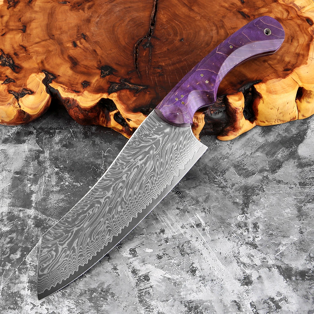 Японский нож сантоку из дамасской стали, 7 дюймов, профессиональный кухонный нож для мяса и овощей, эргономичная ручка из фиолетового дерева
Японский нож сантоку из дамасской стали, 7 дюймов, профессиональный кухонный нож для мяса и овощей, эргономичная ручка из фиолетового дерева