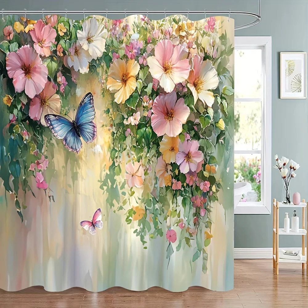 Floral Garden with Butterflies Shower Curtain Machine Washable All Season Waterproof Privacy Protection Artistic Design Elegant
Floral Garden with Butterflies Shower Curtain Machine Washable All Season Waterproof Privacy Protection Artistic Design Elegant