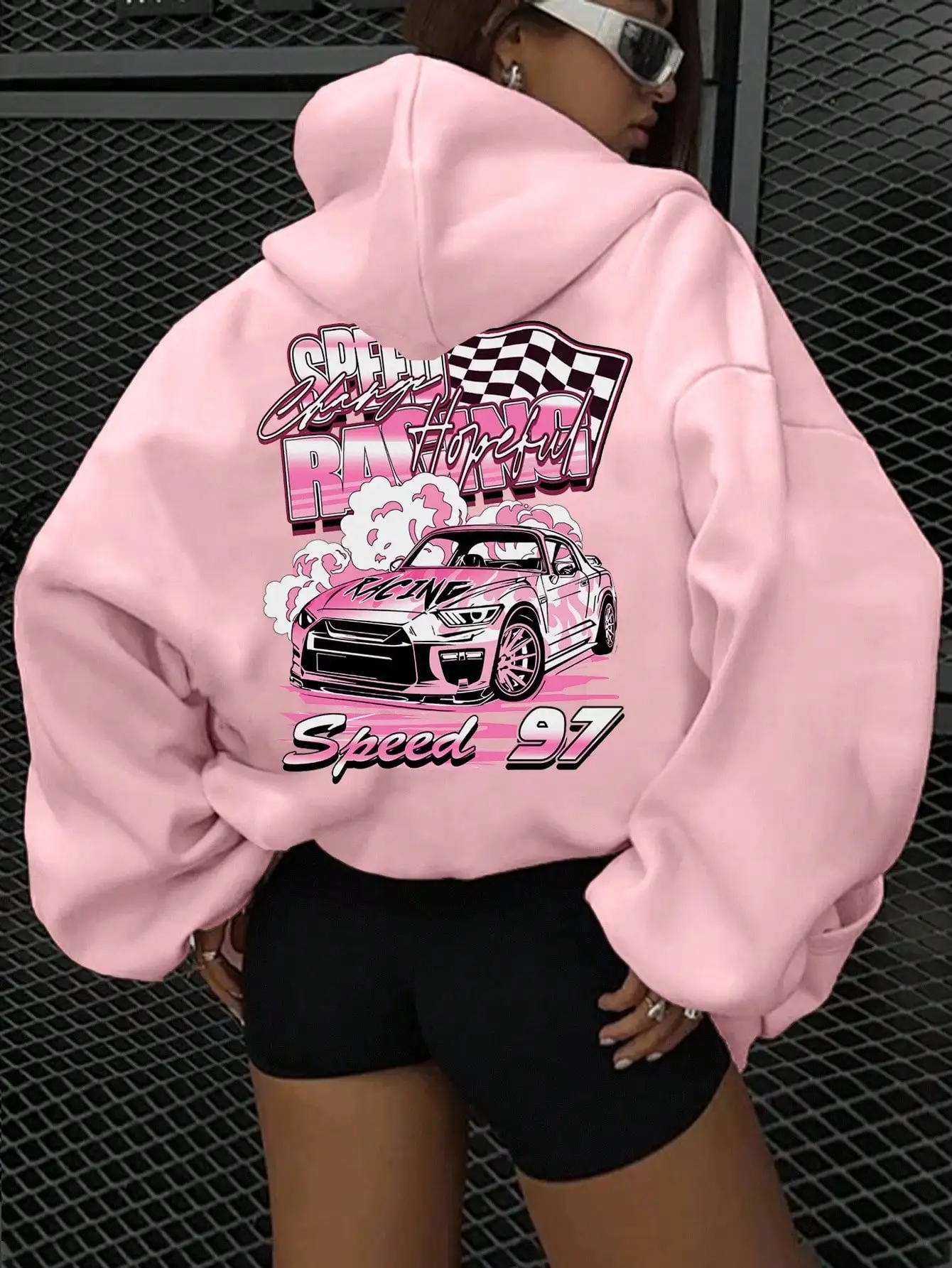 Women's Loose Fit Pink Hoodie with Racing Car Graphic Print, Long Sleeve Casual Sweatshirt
Women's Loose Fit Pink Hoodie with Racing Car Graphic Print, Long Sleeve Casual Sweatshirt
