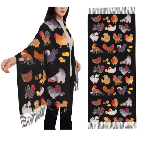 Chicken And Chick Dark Scarf Tassel Scarves Women Soft Warm Shawls and Wraps Large Fall Winter Shawl Wrap