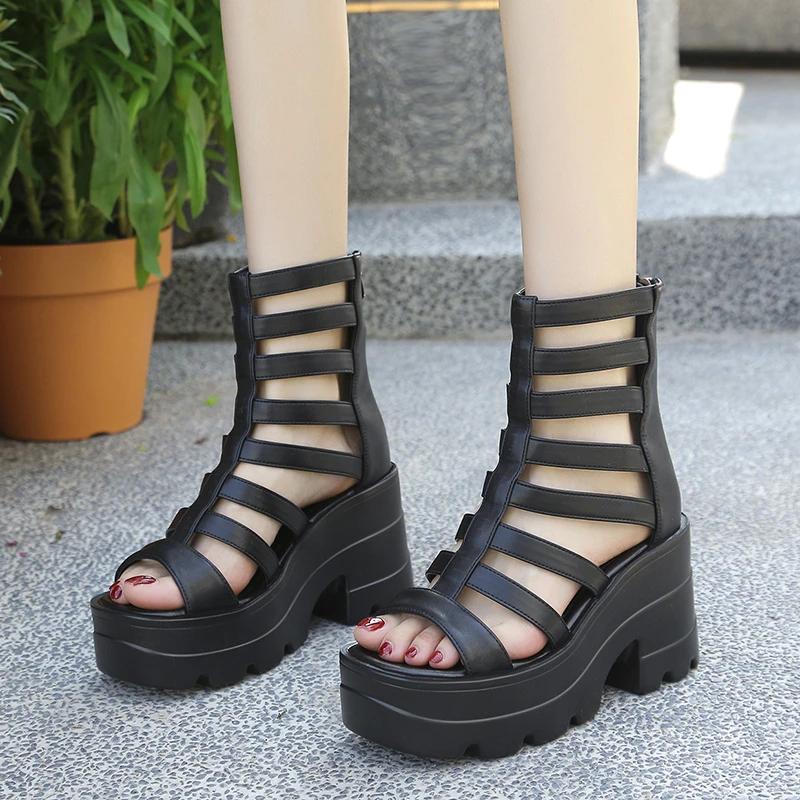 Women's 10cm Super High Heel Wedge Platform Gladiator Sandals Cutout Ankle Boot Open Toe Back Zipper Chunky Sole Party Shoes
Women's 10cm Super High Heel Wedge Platform Gladiator Sandals Cutout Ankle Boot Open Toe Back Zipper Chunky Sole Party Shoes