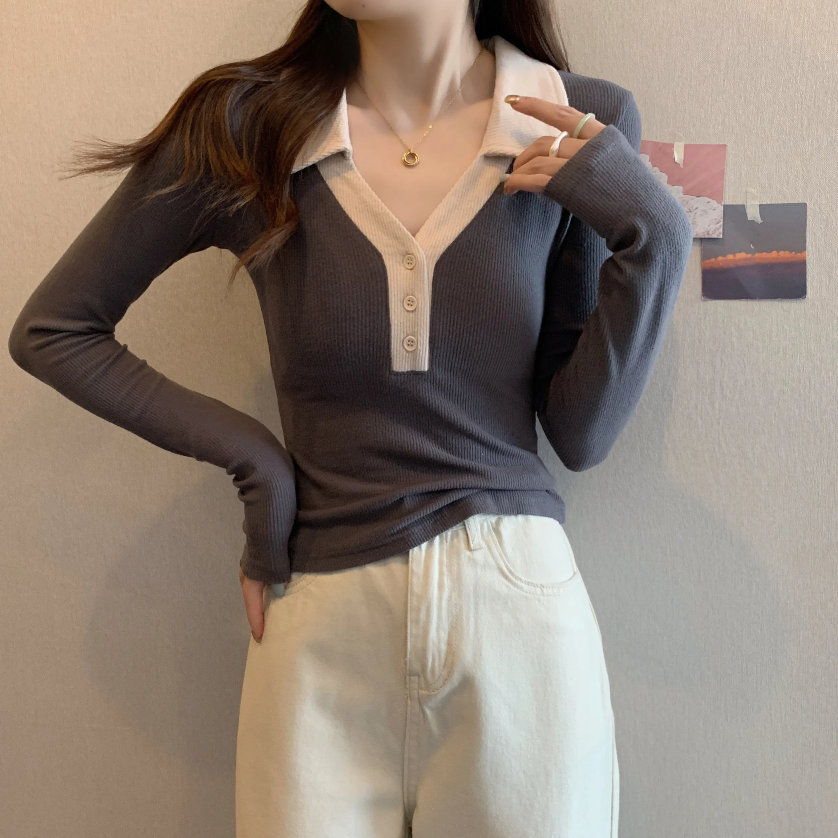 Slim Fit Long Sve V-Ne irt Women's Autumn Winter New Sle Color Blo T-irt plus Size Inner Wear Base irt
Slim Fit Long Sve V-Ne irt Women's Autumn Winter New Sle Color Blo T-irt plus Size Inner Wear Base irt