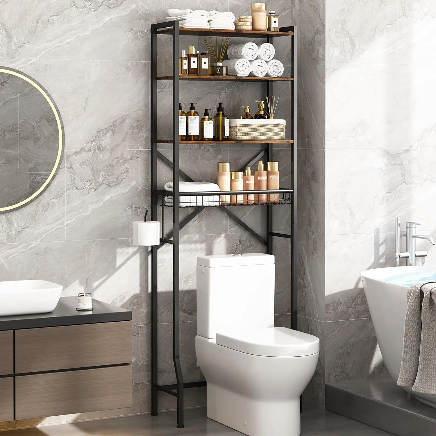Over The Toilet Storage Rack, 4-Tier Bathroom Organizers and Storage with Adjustable Shelf, Freestanding Above Toilet Shelves
Over The Toilet Storage Rack, 4-Tier Bathroom Organizers and Storage with Adjustable Shelf, Freestanding Above Toilet Shelves