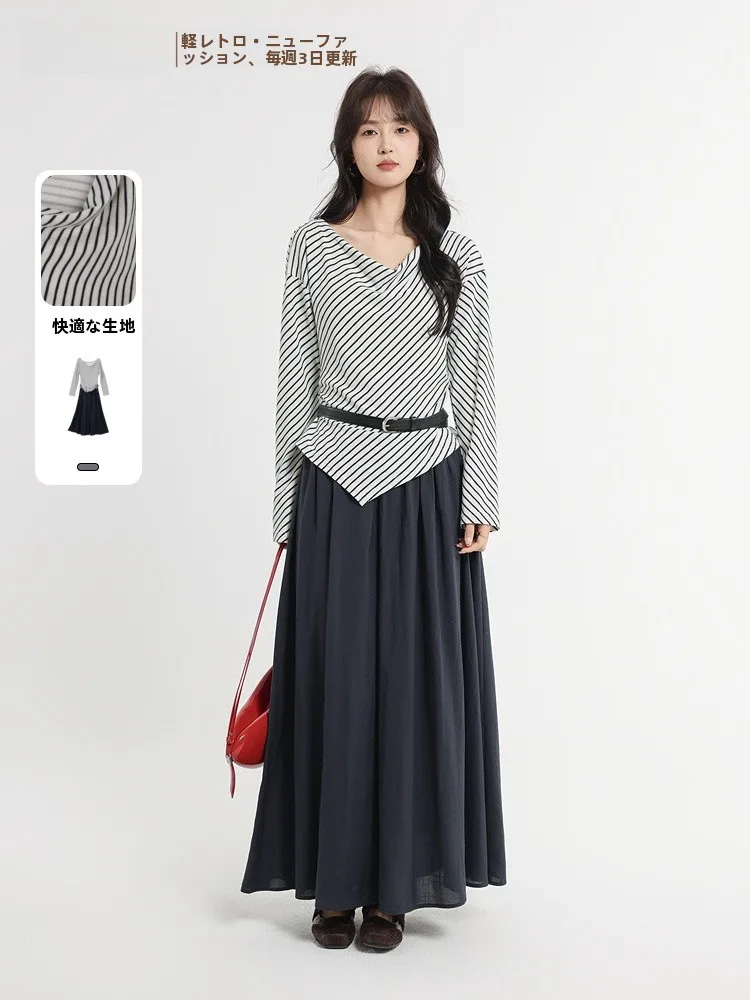 Spring 2026 Commuter Sle Long Sve Dr Patchwork Stripes Midi Skirt l Waist Stand Fit A-Line Dr for Women
Spring 2026 Commuter Sle Long Sve Dr Patchwork Stripes Midi Skirt l Waist Stand Fit A-Line Dr for Women