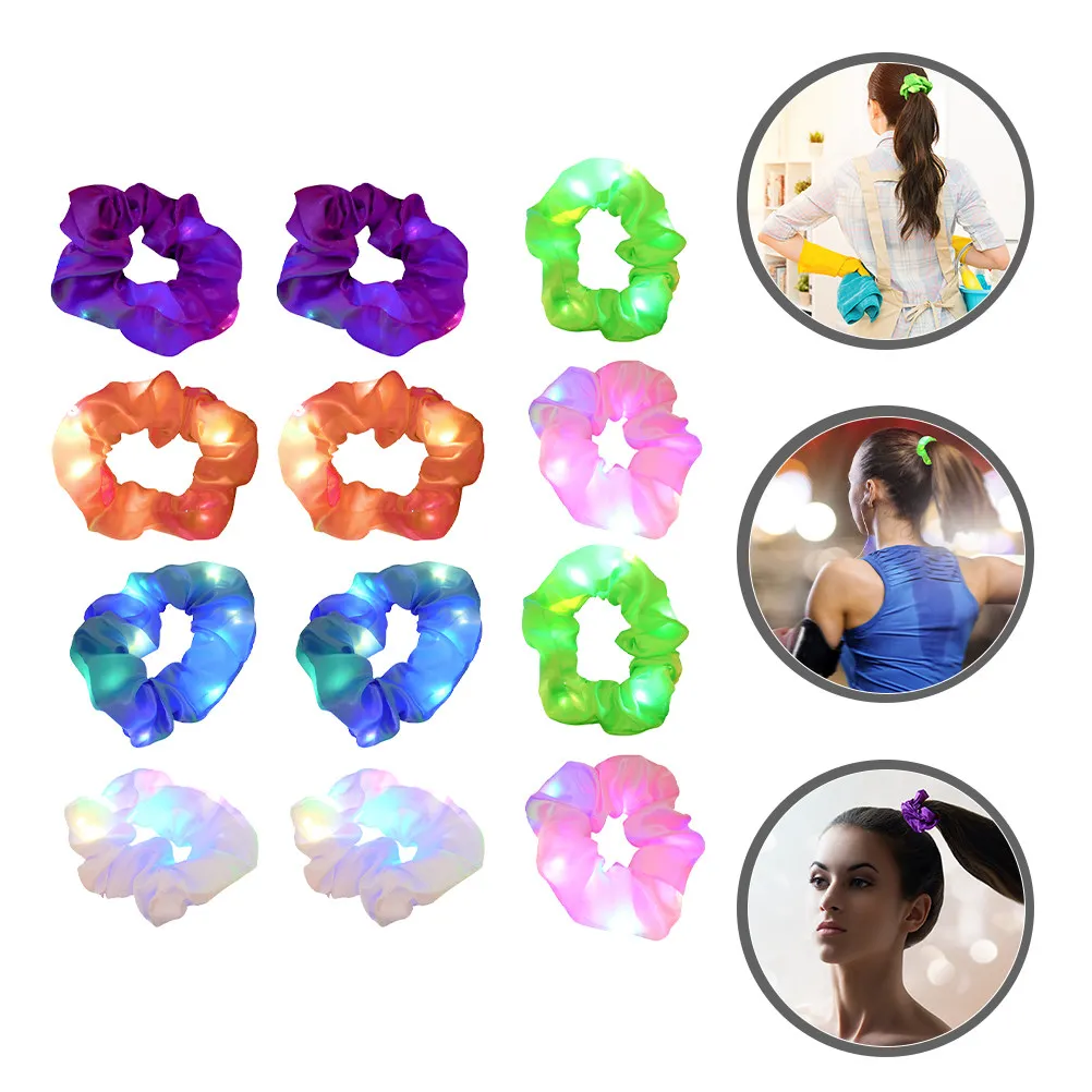 12Pcs Light Up Hair Ties Satin Material Elastic Hair Bands with LED Glow Effect Elegant Ponytail Holders for Women Glow Parties
12Pcs Light Up Hair Ties Satin Material Elastic Hair Bands with LED Glow Effect Elegant Ponytail Holders for Women Glow Parties