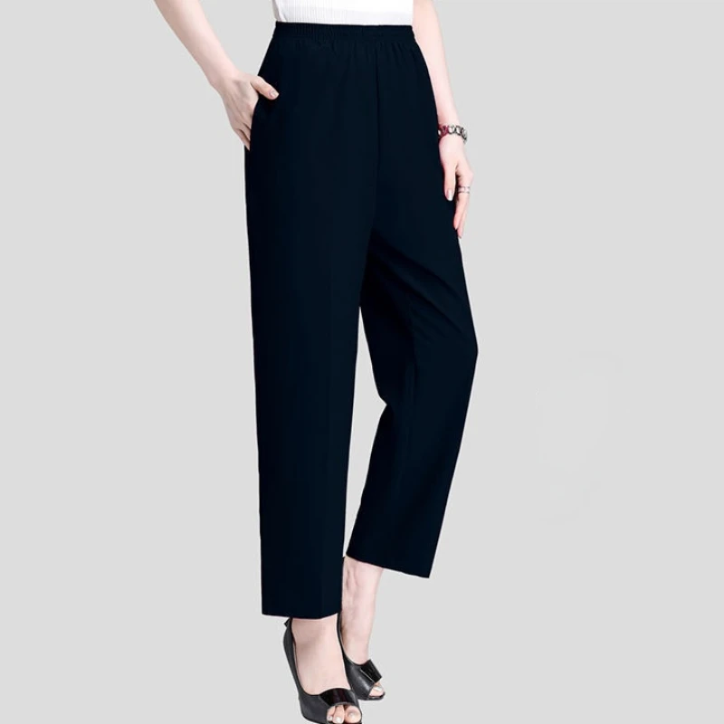 Women Trousers Summer Casual Solid Thin Elastic High Waist Cropped Pants Middle Aged Mother Loose Straight Pants 4XL 5XL
Women Trousers Summer Casual Solid Thin Elastic High Waist Cropped Pants Middle Aged Mother Loose Straight Pants 4XL 5XL