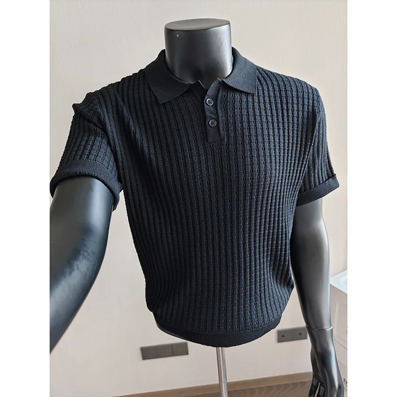 Summer Solid Color Striped Knitted Polo Shirt for Men High Quality Short Sleeved Ice Silk Casual T-shirt Slim Fit Business POLO
Summer Solid Color Striped Knitted Polo Shirt for Men High Quality Short Sleeved Ice Silk Casual T-shirt Slim Fit Business POLO