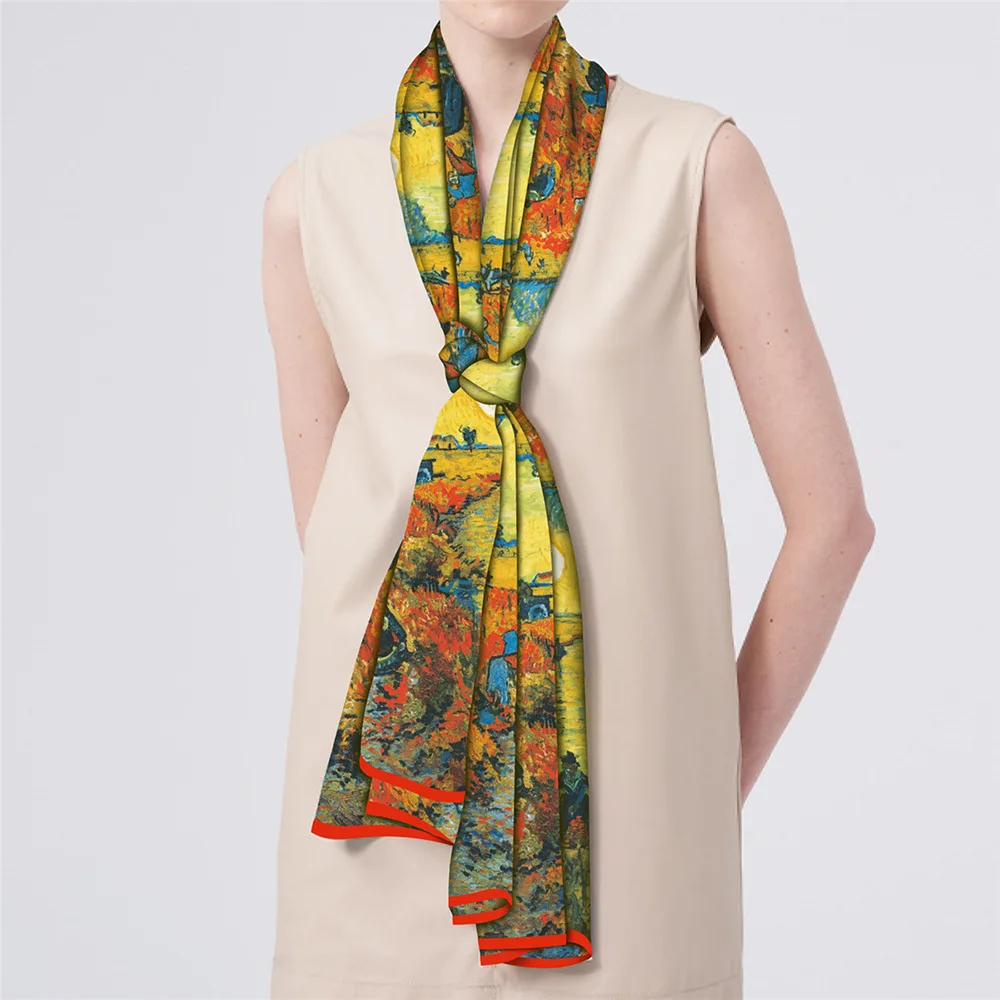 European Style Long Versatile Double Layer Decorative Silk Scarf Women's Wrap Scarf Red Vineyard Van Gogh Oil Painting Series
European Style Long Versatile Double Layer Decorative Silk Scarf Women's Wrap Scarf Red Vineyard Van Gogh Oil Painting Series