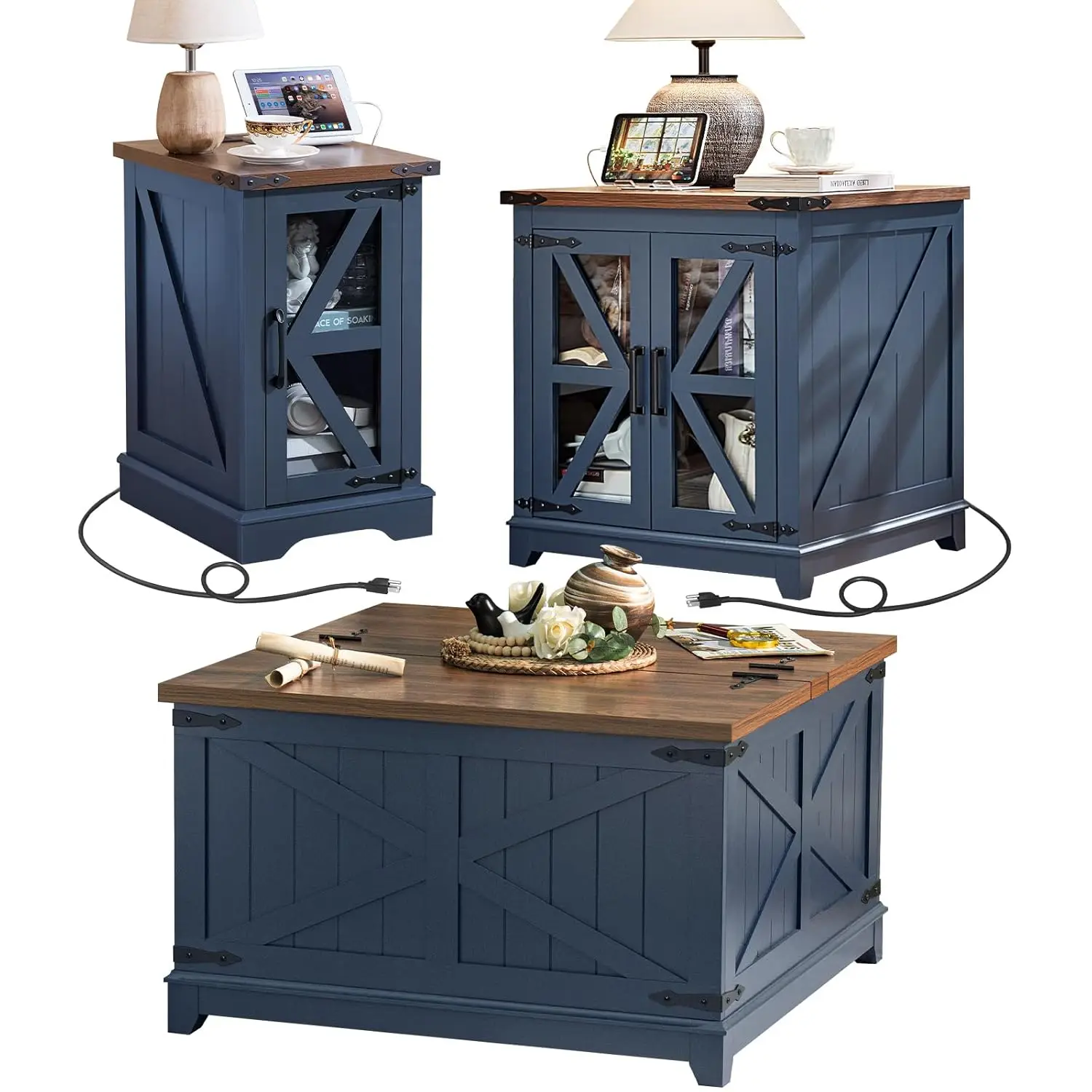Farmhouse Coffee Table Set 3pc Hidden Storage Barn Door Nightstand Wood Living Room Office Blue, Custom
Farmhouse Coffee Table Set 3pc Hidden Storage Barn Door Nightstand Wood Living Room Office Blue, Custom