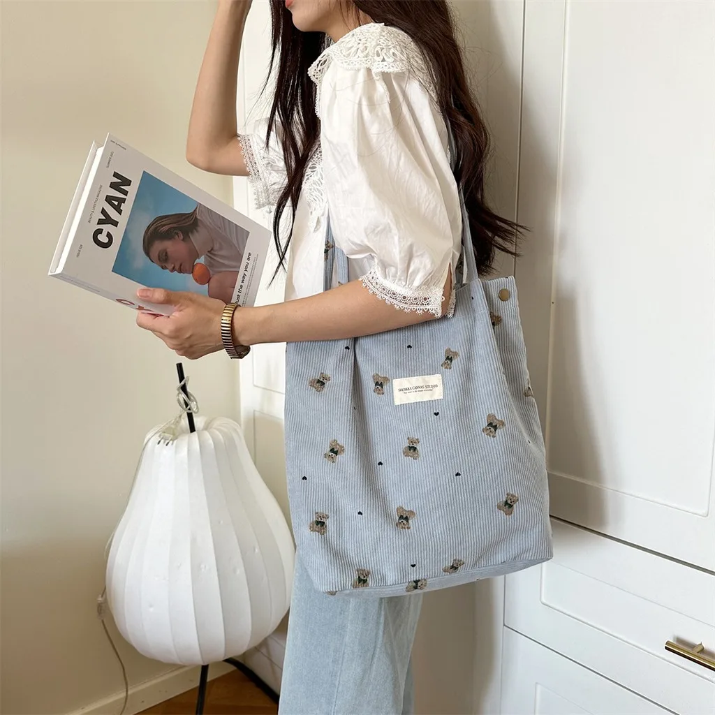 Dual Strap Bag Trendy Corduroy Tote Bag Large Capacity Handbag Versatile Magnetic Closure Bag For Campus Life Daily School Use Dual Strap Bag Trendy Corduroy Tote Bag Large Capacity Handbag Versatile Magnetic Closure Bag For Campus Life Daily School Use
