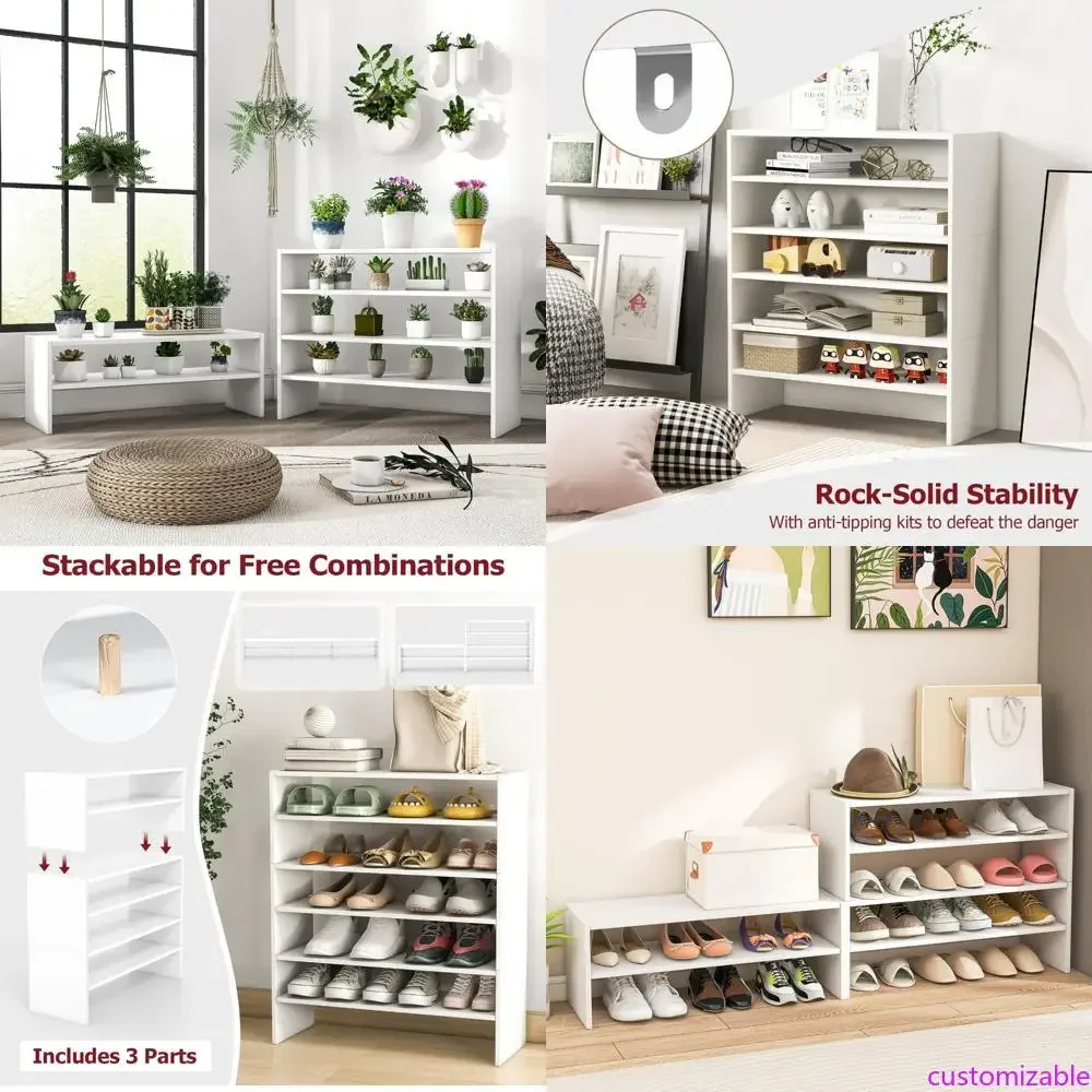 Vertical 6-Tier Shoe Organizer: Space-Saving Wooden Corner Shelf for 18 Pairs, Adjustable White Storage
Vertical 6-Tier Shoe Organizer: Space-Saving Wooden Corner Shelf for 18 Pairs, Adjustable White Storage