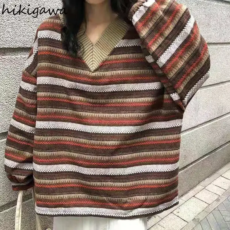 Harajuku Oversized Pullovers Women Long Sleeve V-neck Jumper Pull Femme Fashion Striped Vintage Knit Sweater Tops Sueter Mujer
Harajuku Oversized Pullovers Women Long Sleeve V-neck Jumper Pull Femme Fashion Striped Vintage Knit Sweater Tops Sueter Mujer