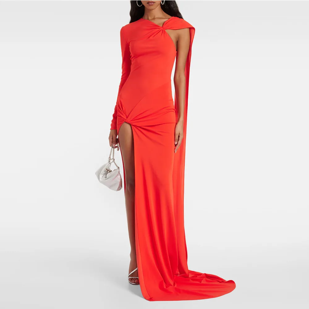 Modern One Shoulder Red Evening Gown For Wedding Mermaid Prom Dress Floor Length Formal Party Gown Sweep Train Saudi Dress
Modern One Shoulder Red Evening Gown For Wedding Mermaid Prom Dress Floor Length Formal Party Gown Sweep Train Saudi Dress