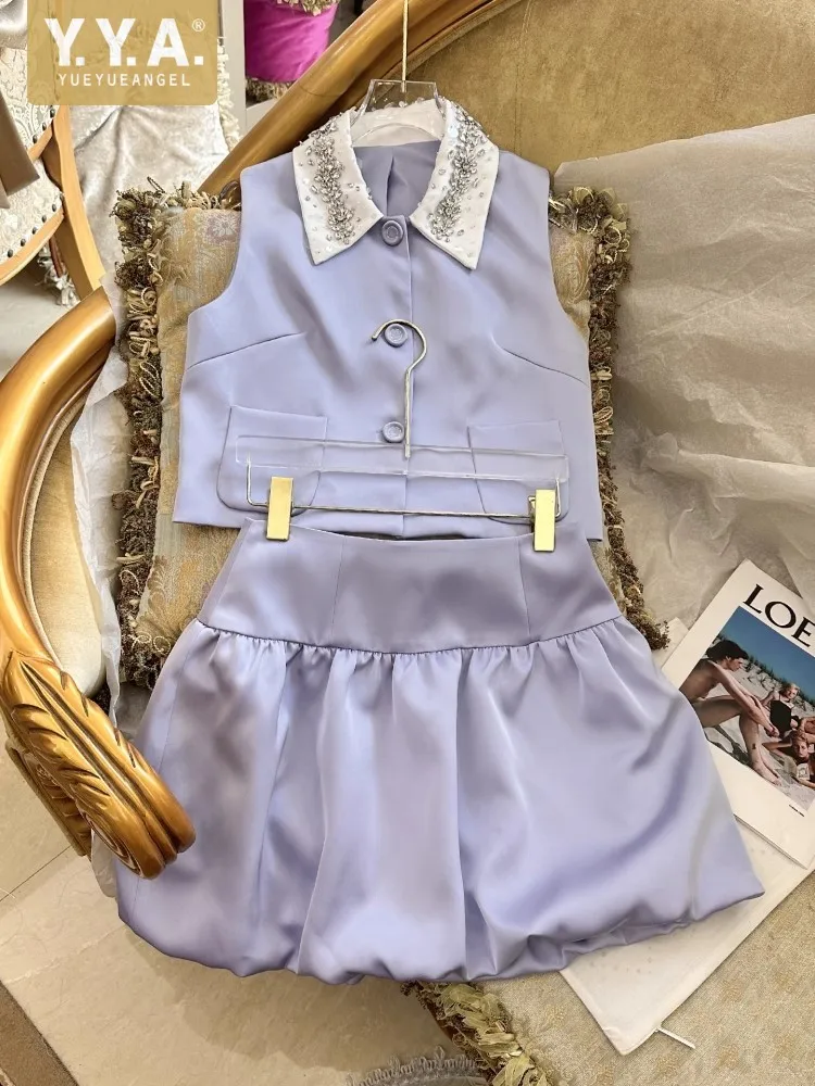 New Fashion Summer Women Crystal Lapel Collar Single Breasted Vest Top Mini Skirt Two Piece Set Sweet Ladies Party Matching Sets
New Fashion Summer Women Crystal Lapel Collar Single Breasted Vest Top Mini Skirt Two Piece Set Sweet Ladies Party Matching Sets