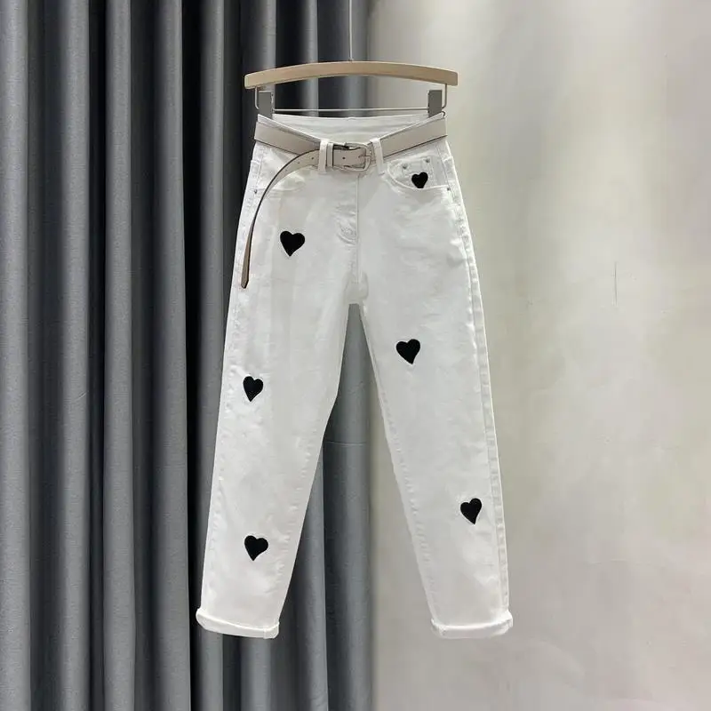 Women's Clothing Embroidery Heart Jeans White New High Waist Stretch Slim Fit Cropped Skinny Jeans White Women Pants
Women's Clothing Embroidery Heart Jeans White New High Waist Stretch Slim Fit Cropped Skinny Jeans White Women Pants