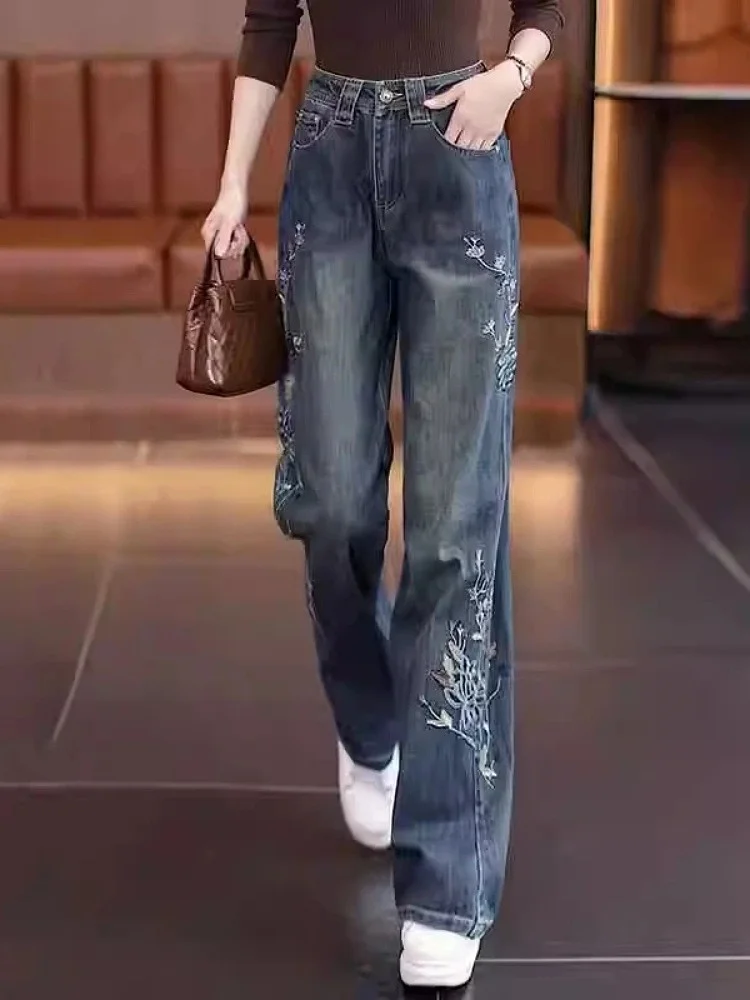 Тяжелые джинсовые джинсы с вышивкой, женские свободные тонкие широкие брюки с высокой талией длиной до пола, модные новые брюки на осень
Тяжелые джинсовые джинсы с вышивкой, женские свободные тонкие широкие брюки с высокой талией длиной до пола, модные новые брюки на осень