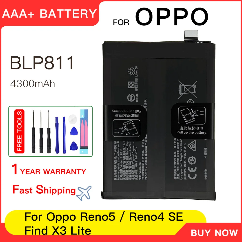 Genuine Battery BLP811 4500mAh For Reno4 SE/ Reno5 Reno 5 / Find X3 Lite / Reno5 K Batteries batteria+Free tools
Genuine Battery BLP811 4500mAh For Reno4 SE/ Reno5 Reno 5 / Find X3 Lite / Reno5 K Batteries batteria+Free tools